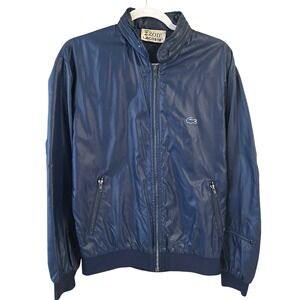 Vintage Izod Lacoste Navy Blue Windbreaker hood Jacket Full Zip Men Medium HK